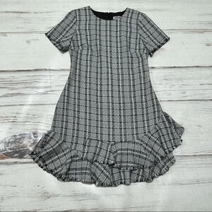 Chelsea28 Dress Black White Plaid Ruffle Knee Length Size 10